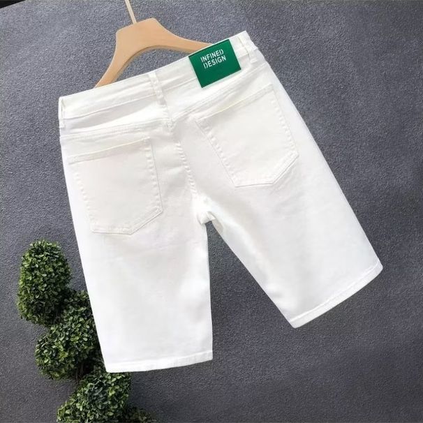 Men's New White Denim For Outdoor Wear, Slim Fit Straight Casual Mid-Length Summer Thin Five-Point Shorts_viptrois.com
