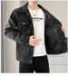 Men's Suede-Finish PU Leather Jacket – Slim Fit Vintage Biker Coat With Retro Zipper Details (M-XXXXL, Black/Tan)_viptrois.com