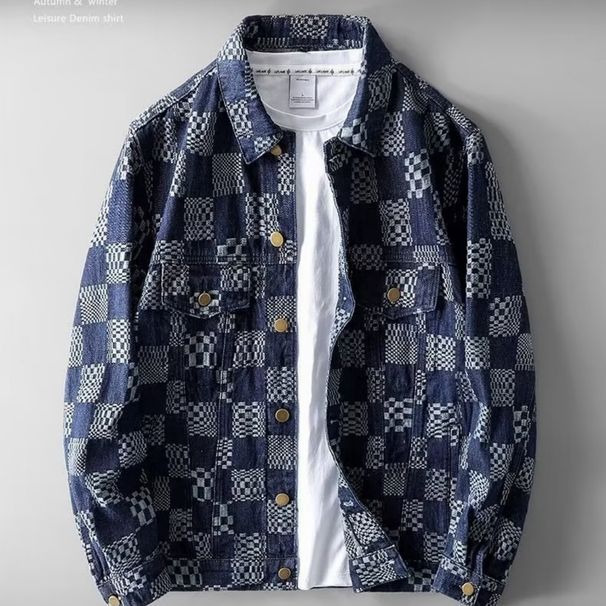Men's Spring And Autumn Chessboard Pattern Rascal Handsome Street Explosion Casual Work Clothes Cowboy Jacket_viptrois.com
