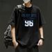 【DORAE】2026 Cotton T-shirt (Combed Cotton) Black ("ENJOY NYC 96" Print & Blue-White Accent) – Retro Sporty Casual Style For Urban Commute_viptrois.com