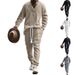 Men's Clothing Casual Long Pants With V-Neck Jacquard Knit Sweater Set - Lightweight Cotton Blend Autumn Outfit For Business Casual & Daily Wear_viptrois.com