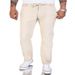 Men's Clothing Men's Linen Trousers Drawstring Elastic Waistband Straight Leg Solid Color Casual Pants_viptrois.com