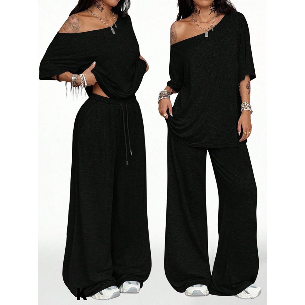 Men's Clothing Retro Solid Color Casual Pants For Women, Oreign Trade, Loose, Trendy, Drawstring Design, Wide Leg, Versatile, Floor Length Trousers_viptrois.com