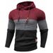 Men's Jacquard Hooded Sweatshirt | Color-Block Pullover With Fleece Lining | Autumn Streetwear Essential (Wine Red, Army Green, Navy,)_viptrois.com