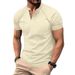 2025 Cross-border American Waffle Henley Shirt Men's T-Shirt Heavy Contrast Color Ragged Shoulder Slim T-Shirt Short Sleeve_viptrois.com