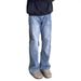 Men's Vintage Light Wash Blue Jeans Flared Trousers, Relaxed Fit Bootcut Denim Pants With Distressed Details, High Waist Wide Leg Streetwear_viptrois.com