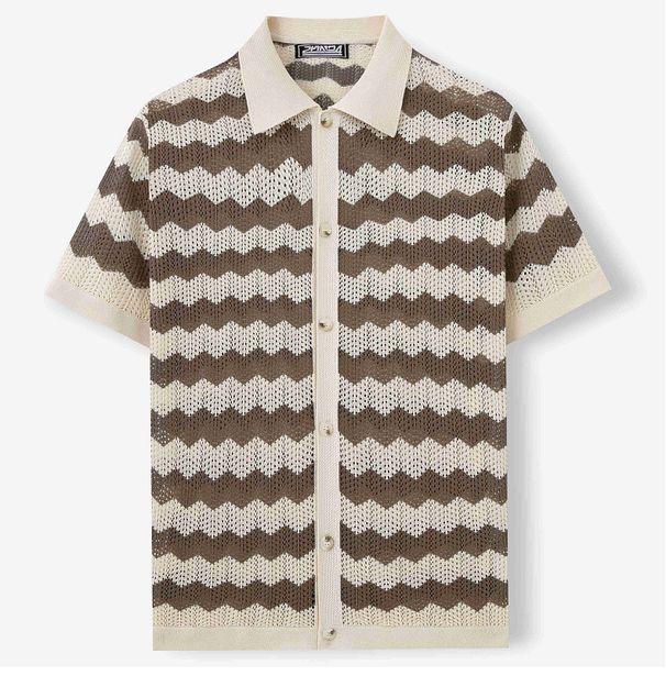 2027 Summer Fashion Breathable Comfortable Top Tee Men Fiber Adhesive Lapel Water Ripple Hollow Short Sleeve Casual Kniting T-Shirt M-3XL_viptrois.com