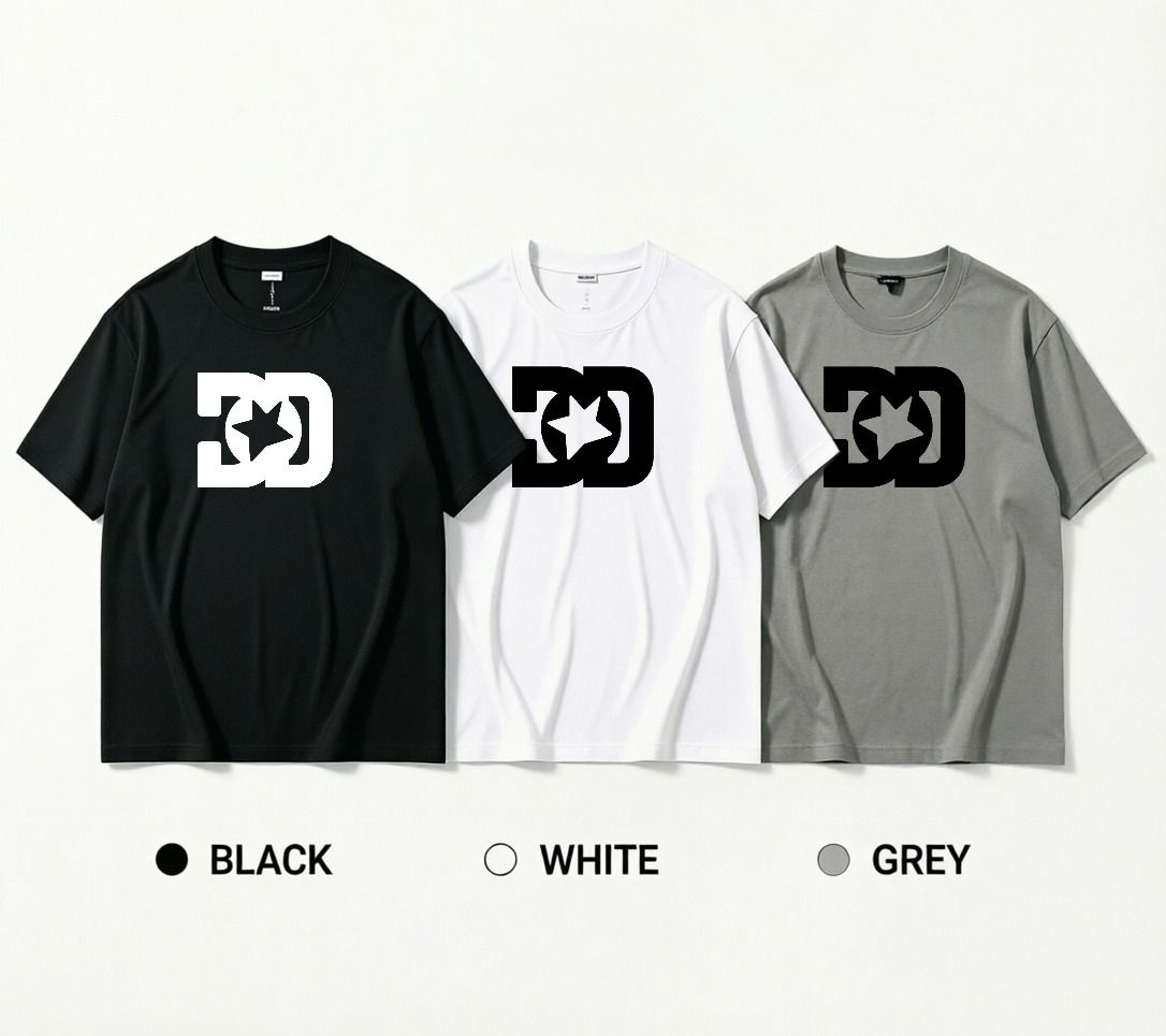 3 Pack Men's Oversized T-Shirts, 100% Cotton Crew Neck Casual Tees, Relaxed Fit Minimal Star Monogram Print Design, Black White Grey_viptrois.com
