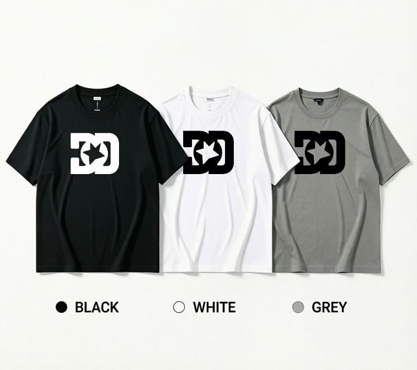 3 Pack Men's Oversized T-Shirts, 100% Cotton Crew Neck Casual Tees, Relaxed Fit Minimal Star Monogram Print Design, Black White Grey_viptrois.com