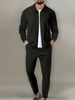 European And American Men's Cross-Border Waffle Zipper Casual Spors Jacke Sleeve Long Pans Turn-Down Collar_viptrois.com