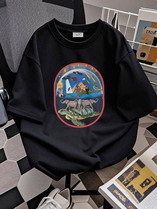 Flat Earth Elephant World Turtle T-SHIRT Aliens UFO Illuminati Tartaria GIFT TEE Stretched Versatile Soft Streetwear Comfortable Graphic_viptrois.com