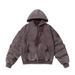 Men's Clothing Winter American Retro Washed Distressed Hooded Fleece Sweatshirt For Men High Street Fashion Loose Cardigan Short Jacket_viptrois.com