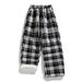 Korean Style Checkered Pants For Teens – Loose Straight-Leg Trousers With Fleece Lining (Blue/Gray) – Winter Casual & Streetwear Essential_viptrois.com