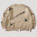 2026 Fashion Hip-Hop Knitwear Pullovers Youth/Men Polyester Round Collar Alphabetic Jacquard Broken Hole Do Old Frayed Edges Long Sleeve Sweater_viptrois.com