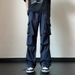 Men's Clothing Workwear Casual Pants Men Spring New Loose Straight Textured Splicing Long Pants_viptrois.com