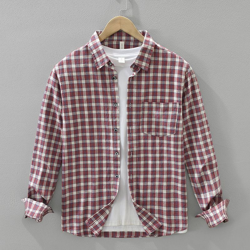 Checkered Long Sleeved Shirt For Men, Fashionable And Versatile, Artistic And Casual Loose Top_viptrois.com