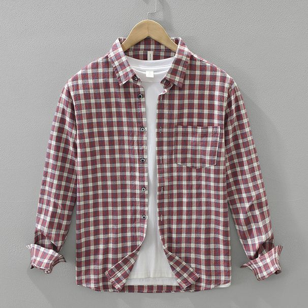 Checkered Long Sleeved Shirt For Men, Fashionable And Versatile, Artistic And Casual Loose Top_viptrois.com