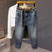 Factory Direct Supply Of New Men's Jeans Lace-up Drawstring Elastic Harlan Pants Men's Heavy Industry Washed Large Size Jeans_viptrois.com