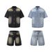 Men's Clothing Washed Old Denim Short Sleeved Jacket Wide Leg Pants Suit Men's Loose Summer Ins Denim Suit_viptrois.com