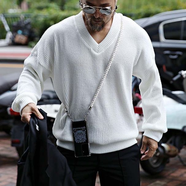 Men's Clothing Slim Fit V-Neck Knit Sweater, Lightweight Cotton Blend Pullover, Casual Winter Wear For Business & Daily Outfits (Multiple Colors)_viptrois.com