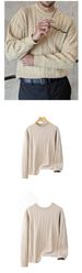 Men's Minimalist Knit Sweater - Textured Polyester Blend Oversized Pullover (Khaki)_viptrois.com