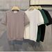 Men's Clothing T Shirt Solid Color Vertical Stripes Breathable Short Sleeve Knit T-Shirt - Solid & Striped Casual Round Neck Tee For Summer_viptrois.com