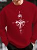 Men's Loose Casual Fashionable Mountain And Compass Pattern Printed Round Neck Long Sleeved Sportswear For Autumn And Winter_viptrois.com