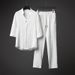 Men's Clothing Summer Thin Five Point Sleeve Casual Ice Silk Suit Men's Two Piece Suit Large Size Loose Mid Sleeve T Shirt Sports_viptrois.com