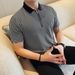Men's Pinstripe Polo Shirt - Summer Casual Short Sleeve With Lapel & Half Zip Design_viptrois.com