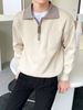 Pure Color-Block Polo Collar Sweater Autumn Winter Men's Half-Zip Knitwear Loose Korean Style BF Trendy Handsome Casual Top_viptrois.com