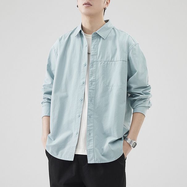 Nordmann 100% Cotton Turn-Down Collar Long Sleeve Shirt Men 2025 New Japanese Style Solid Color Simple High-End Versatile Casual_viptrois.com