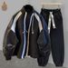 Men's Clothing Contrast Color Stitching Plus Velvet Version Jacket Suit Men Autumn And Winter Double Zipper Niche Design Fashion Trend A Complete Set_viptrois.com