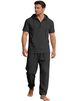 New Men's Spring-autumn Hooded Button-down Short-sleeved Shirt Plus Versatile Casual Long-sleeved Pants Set For Men_viptrois.com