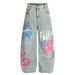 2025 Autumn New American Style Graffiti Print Loose Casual Jeans For Men And Women Slimming Scimitar Pants_viptrois.com