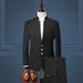 Korean Men's Slim Fit Three-Piece Set British Style Stand Mandarin Collar Formal Suit Trendy_viptrois.com