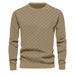 Men's Jacquard Knit Sweater – Heavyweight Geometric Crewneck Pullover (Black/Grey/Khaki) – Breathable Polyester Blend For Smart Casual Wear_viptrois.com
