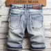 Men's Clothing Summer Denim Shorts Thin Stretch Medium Pants Ripped And Scratched Five Quarter Pants_viptrois.com
