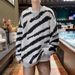Zebra Patterned Thick Deer Plush Sweater With Contrasting Jacquard Collar Pullover Knit Sweater_viptrois.com