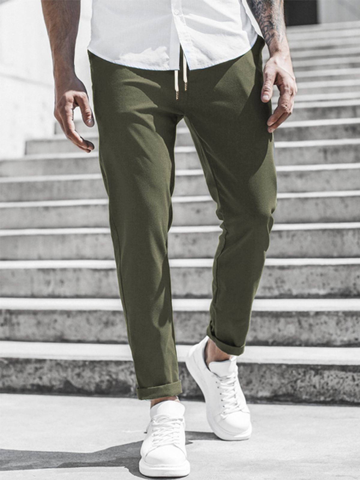 Men's Clothing autumn and winter new casual slim fit nine point pants solid color casual pocket pants_viptrois.com