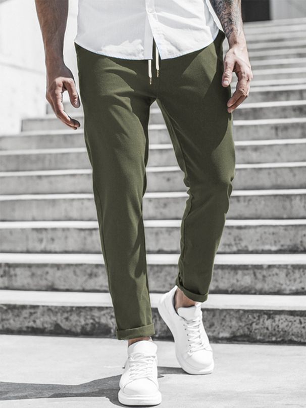 Men's Clothing autumn and winter new casual slim fit nine point pants solid color casual pocket pants_viptrois.com