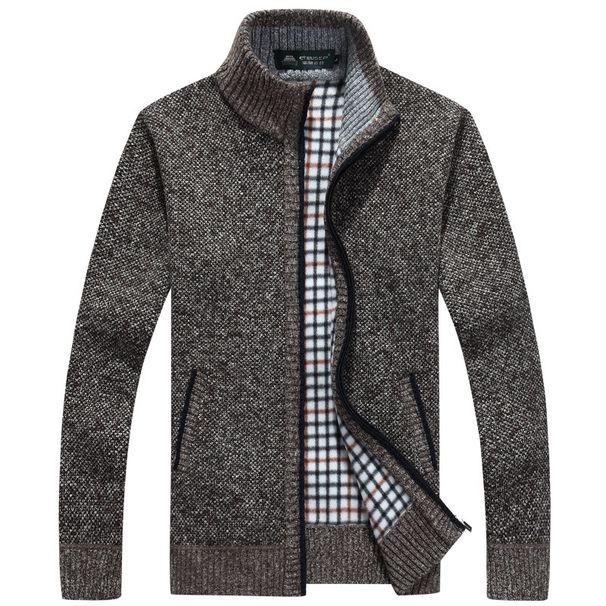 Men's Fleece Zip-Up Sweater Jacket - Thickened Warm Pullover With Stand Collar, Casual & Stylish (Multiple Colors & Sizes)_viptrois.com