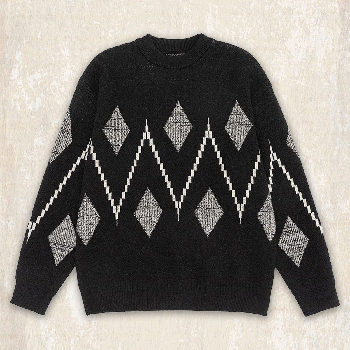 American Retro Diamond Pattern For Men New Trendy Fair Isle Ethnic Style Knitwear Autumn Winter Men's Knitted Sweater_viptrois.com