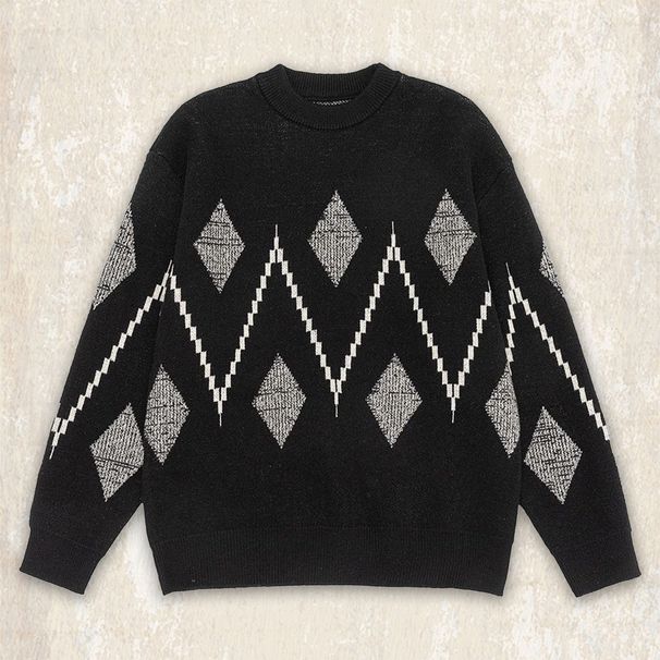American Retro Diamond Pattern For Men New Trendy Fair Isle Ethnic Style Knitwear Autumn Winter Men's Knitted Sweater_viptrois.com