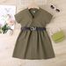 Mother & Kids Children's Clothing Girls Summer Children's Skirt Solid Color Square Stretch Air Plaid Short Sleeved Petticoat With Belt_viptrois.com