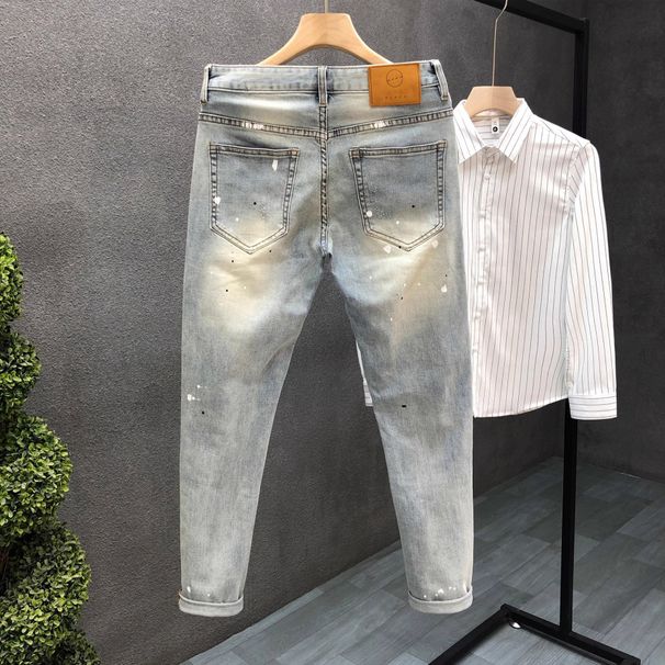 Spring New Jeans Washed Trendy Brand Men's Same Style Fashionable Versatile Slim Fit Stretch Skinny Straight Long Pants_viptrois.com
