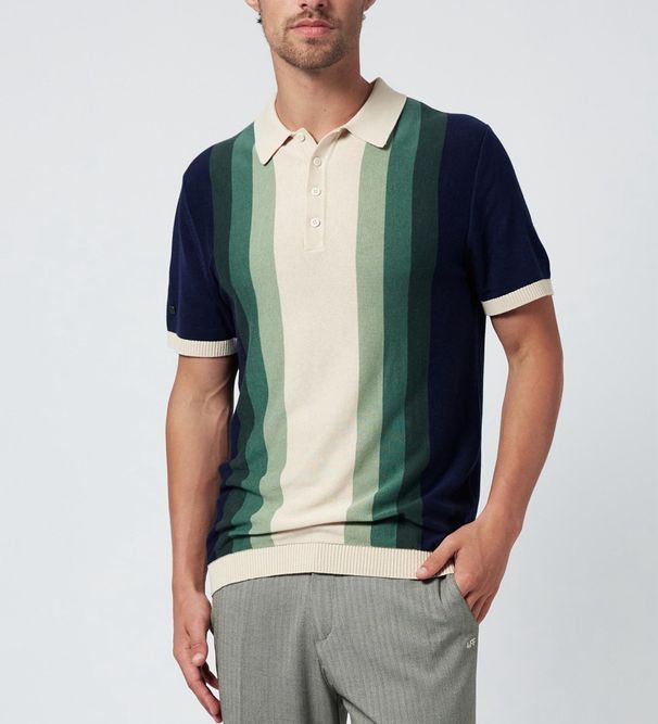 Men's Clothing Spring and Summer Leisure Multi Color Vertical Striped Stand Collar Knitted Top Men's Polo Shirt_viptrois.com