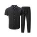 Men's Summer Solid Jacquard Short Sleeve Shirt & Pants Set - Lightweight Breathable Casual Outfit For Office & Travel_viptrois.com