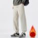Retro Fleece-Lined Sweatpants – Relaxed Fit Cotton-Polyester Joggers With Drawstring Waist (28-38, Charcoal/Black/Oatmeal)_viptrois.com