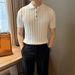 Men's Clothing Short Sleeve Jacquard Casual Slim Fit Men's Summer Short Sleeve Shirt – Jacquard Fishbone Pattern, Slim Fit Stretch Knit Top_viptrois.com