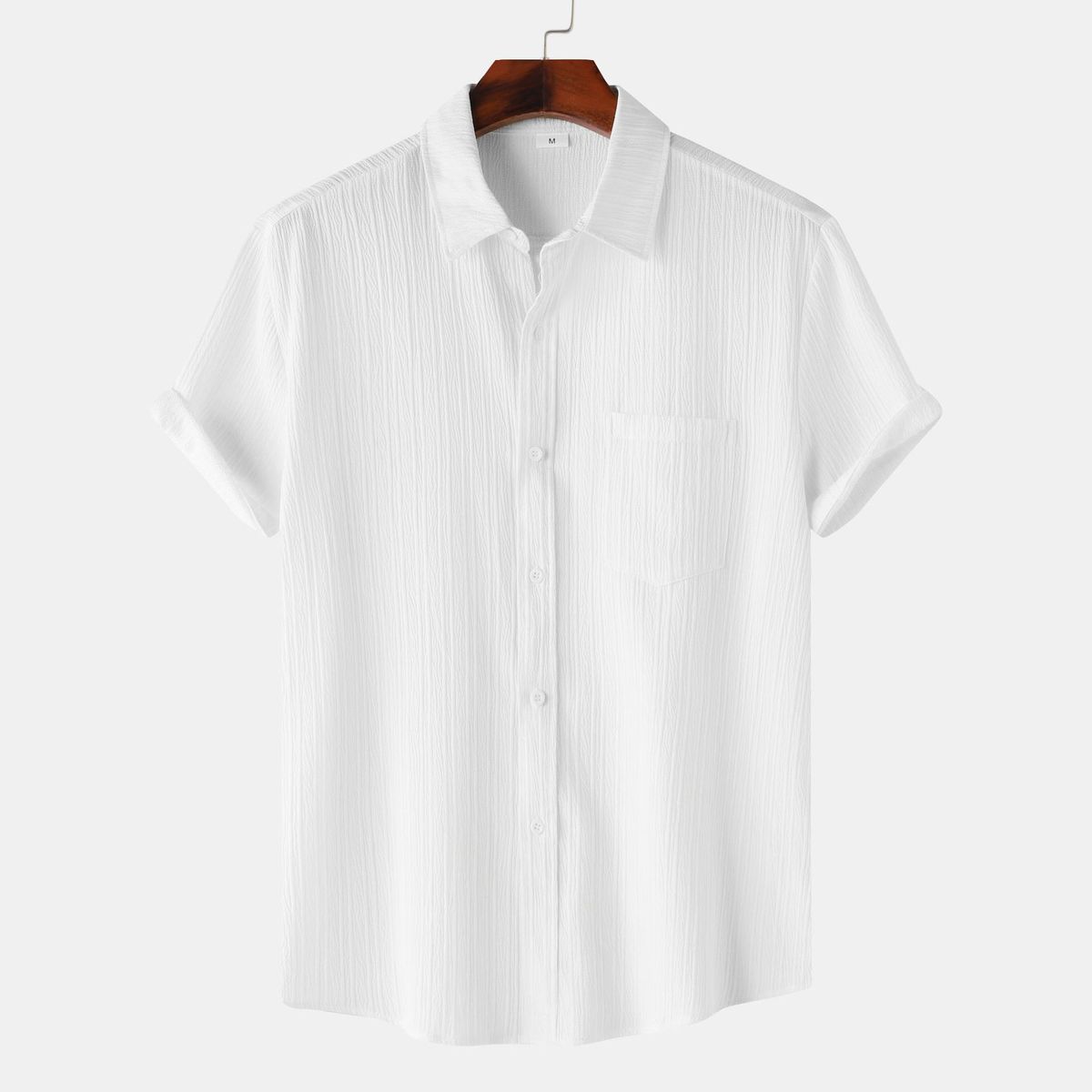 Cross-Border Supply Fashion European And American 2025 Summer New Men's Solid Color Turn-Down Collar Short Sleeve Shirt_viptrois.com